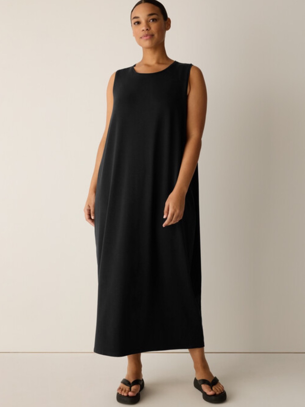Eileen Fisher Pima Cotton Stretch Jersey Knit Round Neck Tank Dress Size 1X